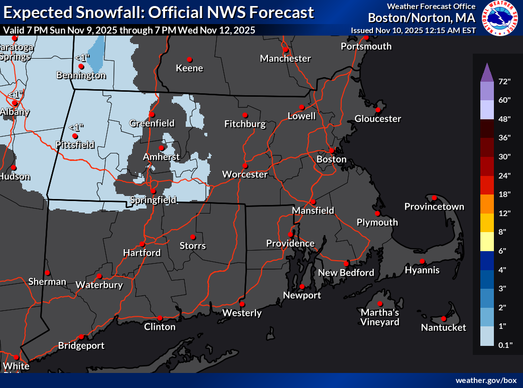 Expected Local Snowfall Next 72 Hours